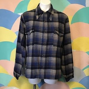 Penoleton VINTAGE blue and brown button up Sz 16 1/2